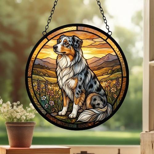 Custom Australian Shepherd dog Stained Glass Suncatcher,  Pet Lover Gift, Housewarming Gift, Window Hangings - image 3