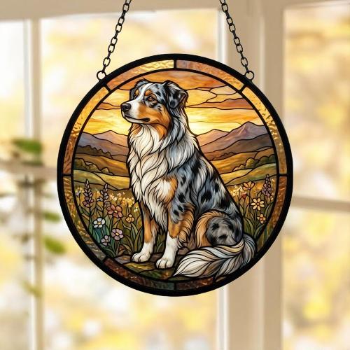 Custom Australian Shepherd dog Stained Glass Suncatcher,  Pet Lover Gift, Housewarming Gift, Window Hangings - image 5