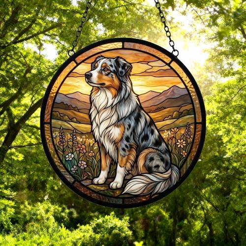 Custom Australian Shepherd dog Stained Glass Suncatcher,  Pet Lover Gift, Housewarming Gift, Window Hangings - image 4