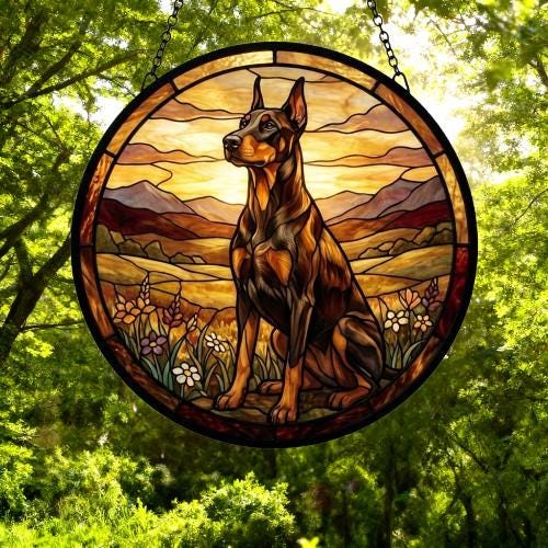 Custom Doberman Pinscher dog Stained Glass Suncatcher,  Pet Lover Gift, Housewarming Gift, Window Hangings - image 4