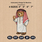 Arab Teddy Bear Embroidery Design Wearing Kuffiya Thobe, Cultural Bear Machine Embroidery File, 4 sizes, Digital Download