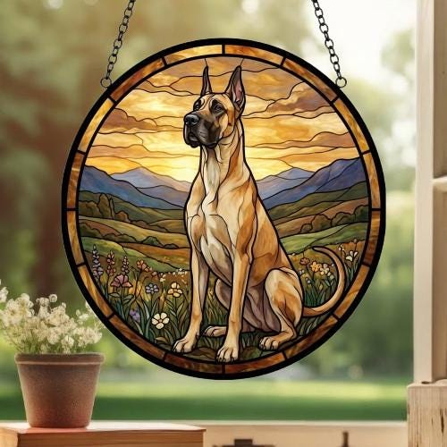 Custom Great Dane dog Stained Glass Suncatcher,  Pet Lover Gift, Housewarming Gift, Window Hangings - image 3