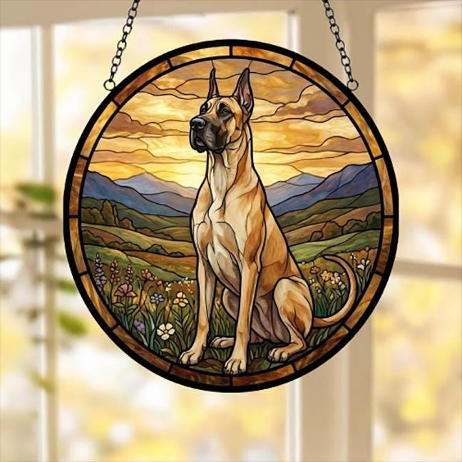 Custom Great Dane dog Stained Glass Suncatcher,  Pet Lover Gift, Housewarming Gift, Window Hangings