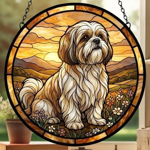 Custom Shih Tzu dog Stained Glass Suncatcher,  Pet Lover Gift, Housewarming Gift, Window Hangings - image 3