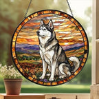 Custom Siberian Husky dog Stained Glass Suncatcher,  Pet Lover Gift, Housewarming Gift, Window Hangings
