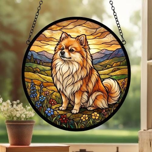 Custom Pomeranian dog Stained Glass Suncatcher,  Pet Lover Gift, Housewarming Gift, Window Hangings - image 3