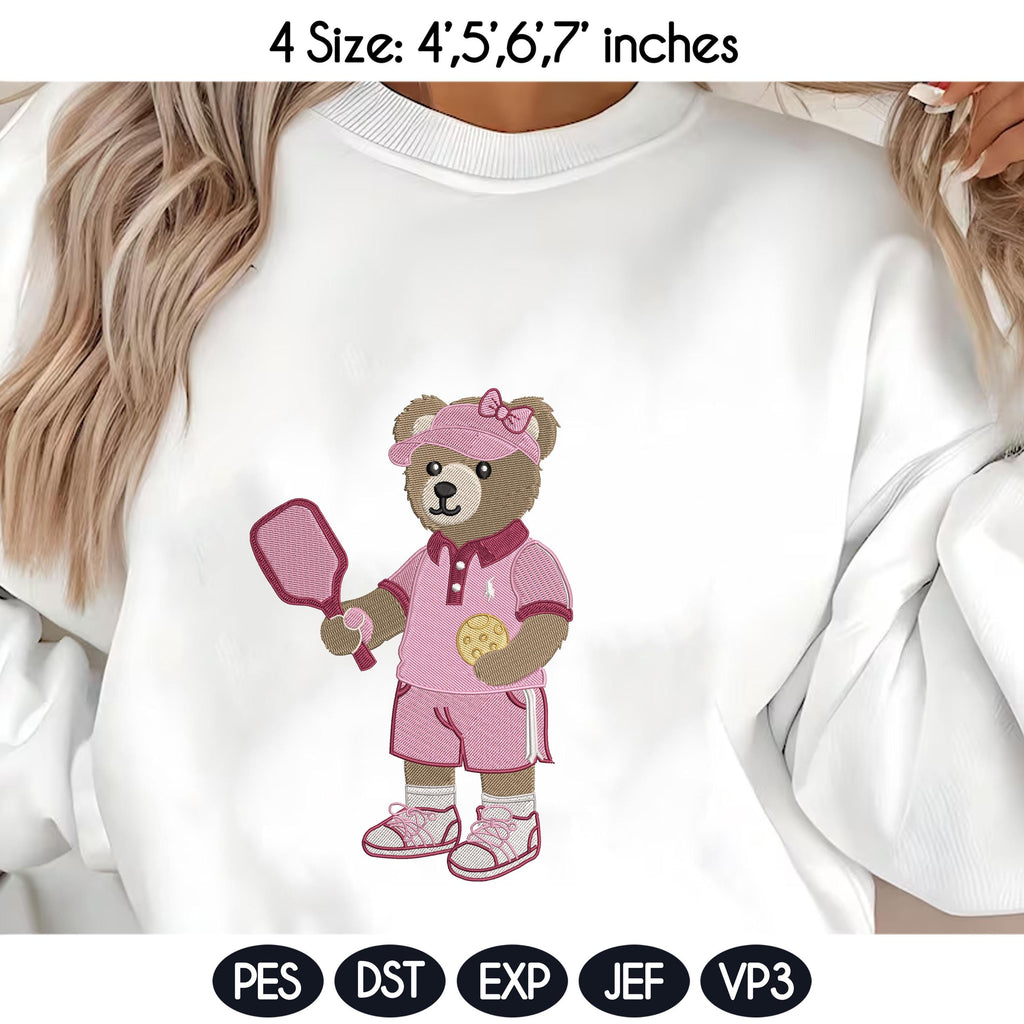 Pickleball Girl Bear Embroidery Design, Pickleball Embroidery Design, Cozy Game Day Embroidery, Sport Bear Embroidery, Instant Download - image 3