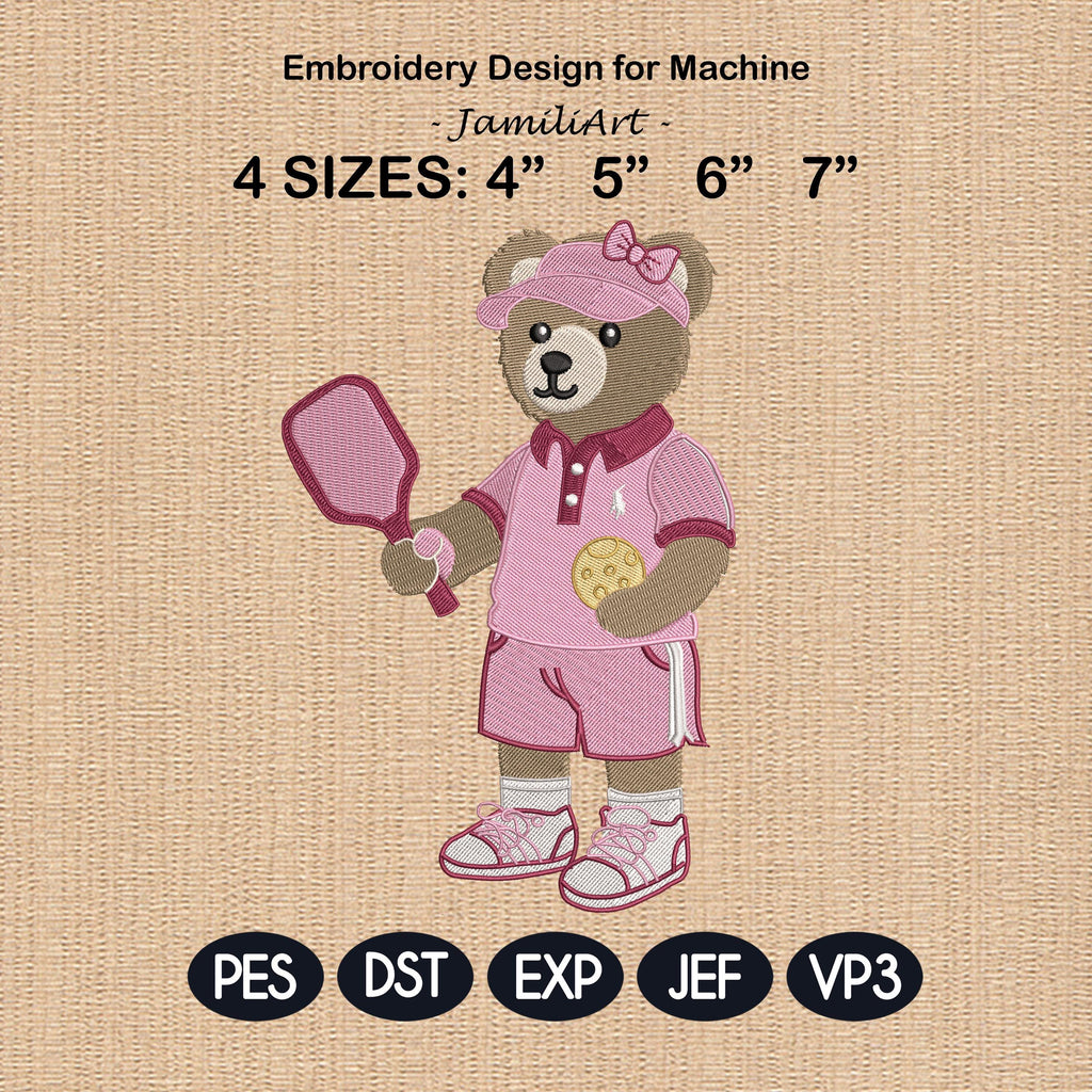 Pickleball Girl Bear Embroidery Design, Pickleball Embroidery Design, Cozy Game Day Embroidery, Sport Bear Embroidery, Instant Download