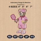 Pickleball Girl Bear Embroidery Design, Pickleball Embroidery Design, Cozy Game Day Embroidery, Sport Bear Embroidery, Instant Download