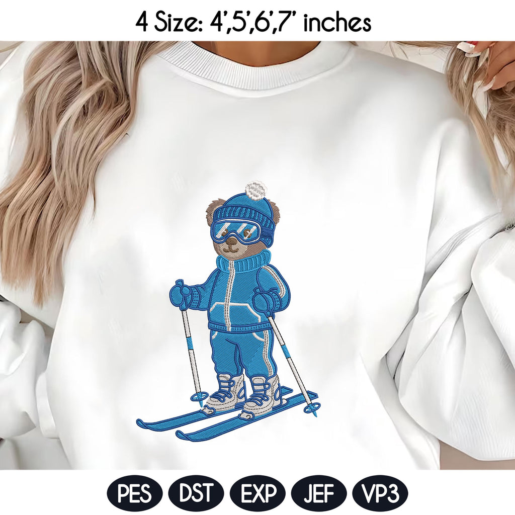 Skiing Bear Embroidery Design, Skiing Embroidery Design, Cozy Game Day Embroidery, Sport Bear Embroidery, Digital Download, Instant Download - image 3