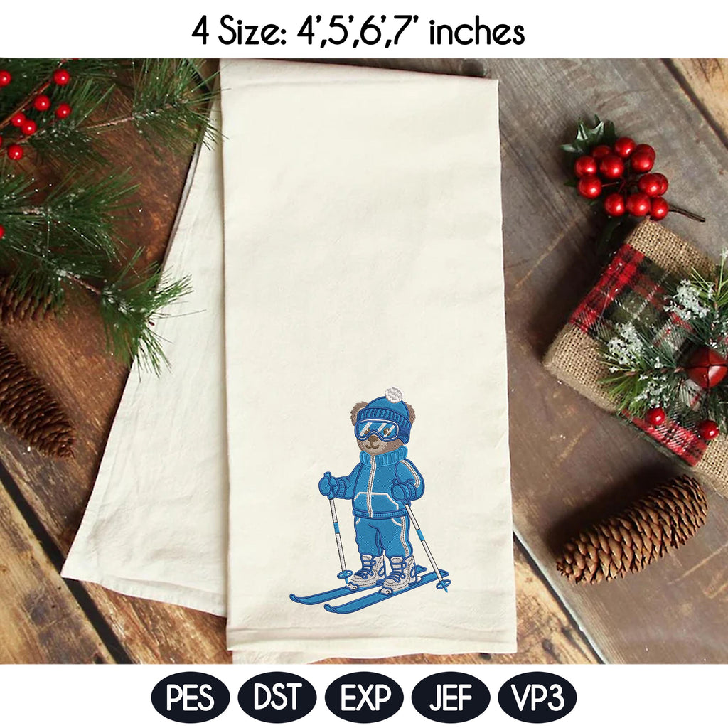 Skiing Bear Embroidery Design, Skiing Embroidery Design, Cozy Game Day Embroidery, Sport Bear Embroidery, Digital Download, Instant Download - image 4