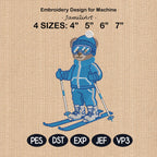 Skiing Bear Embroidery Design, Skiing Embroidery Design, Cozy Game Day Embroidery, Sport Bear Embroidery, Digital Download, Instant Download
