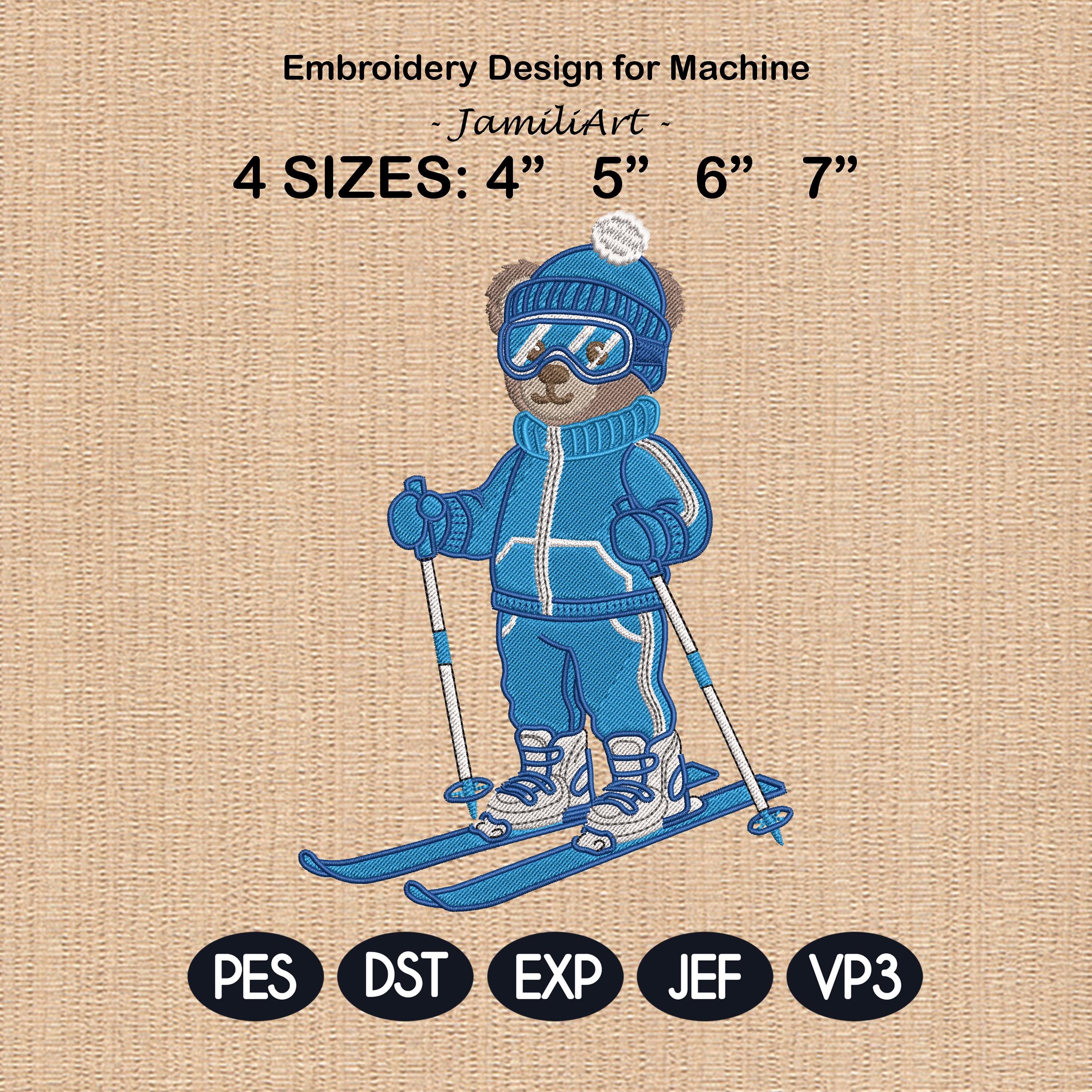 Skiing Bear Embroidery Design, Skiing Embroidery Design, Cozy Game Day Embroidery, Sport Bear Embroidery, Digital Download, Instant Download