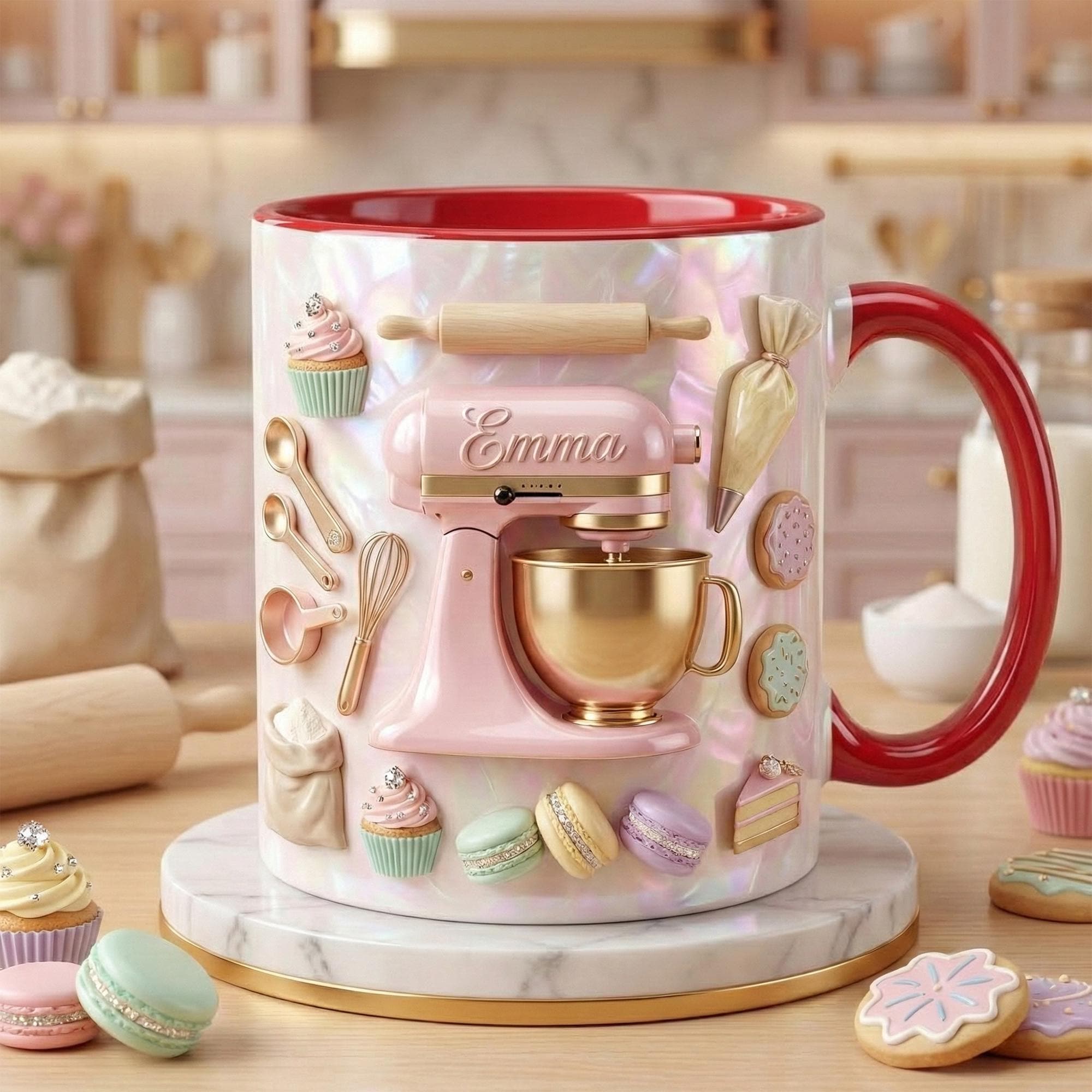 Custom Name Baker’s Dream 3D Effect Mug, Baking Lover Mug, Baking Tools Design, Kitchen Baking Gift For Her