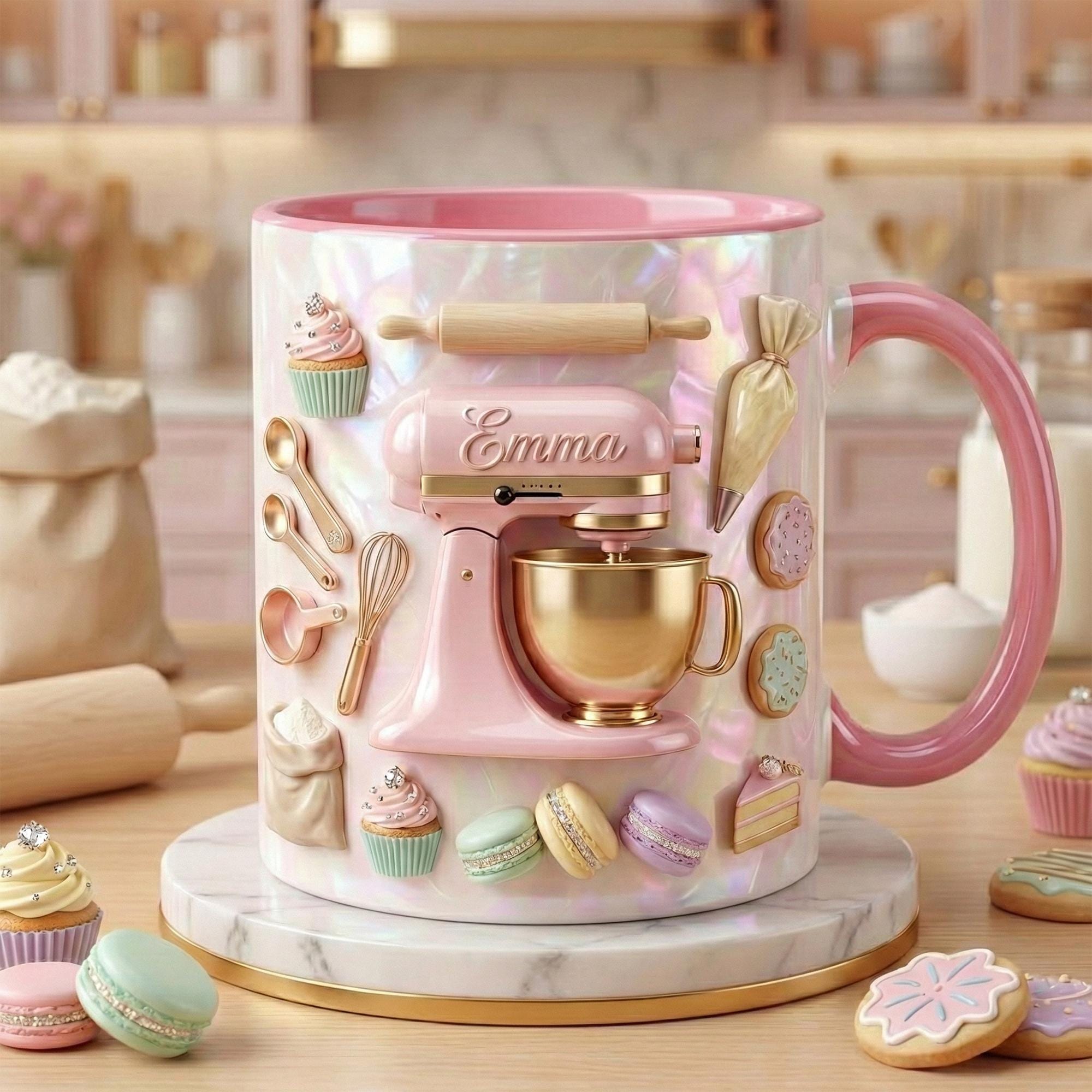 Custom Name Baker’s Dream 3D Effect Mug, Baking Lover Mug, Baking Tools Design, Kitchen Baking Gift For Her - image 2
