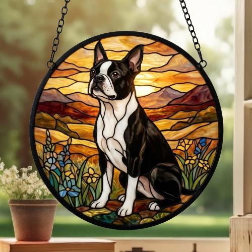 Custom Boston Terrier dog Stained Glass Suncatcher,  Pet Lover Gift, Housewarming Gift, Window Hangings - image 3