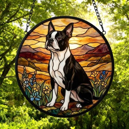 Custom Boston Terrier dog Stained Glass Suncatcher,  Pet Lover Gift, Housewarming Gift, Window Hangings - image 5