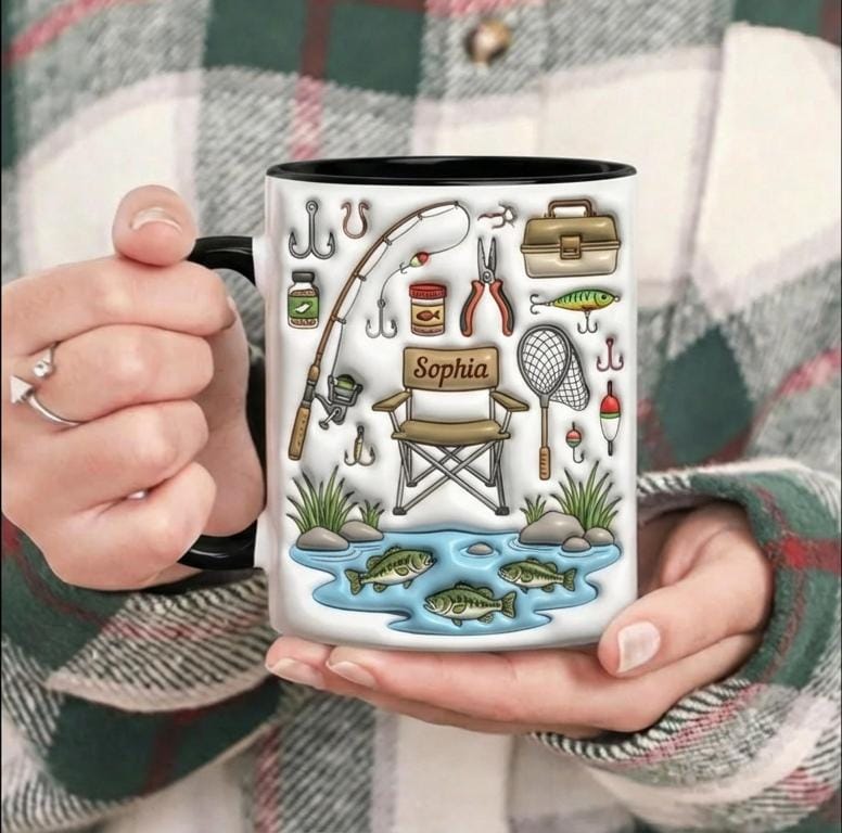 Custom Name Fishing Mug, Personalized Fisherman Coffee Cup, Gift for Husband, Boyfriend, Outdoor Hobby Cups - image 2
