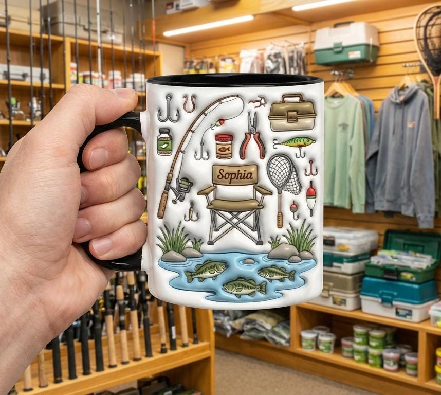 Custom Name Fishing Mug, Personalized Fisherman Coffee Cup, Gift for Husband, Boyfriend, Outdoor Hobby Cups - image 3