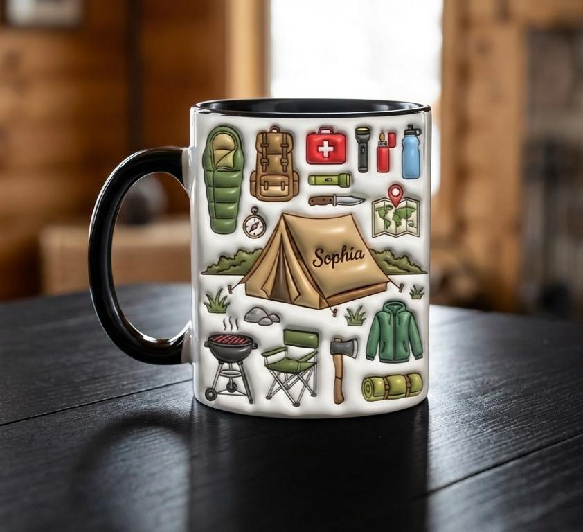 Custom Name Camping Mug, Personalized Hiking Lover Cup, Camping Gift, Outdoor Hobby Coffee Mugs - image 2