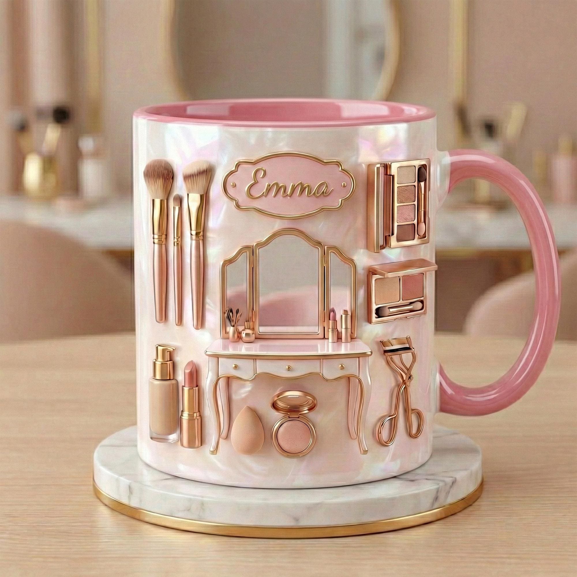 Custom Name Makeup Artist 3D Effect Mug, Makeup Accent Coffee Mug, Beauty Lover Gift Mug, Cosmetic Artist Ceramic Mug, Makeup Themed Gift