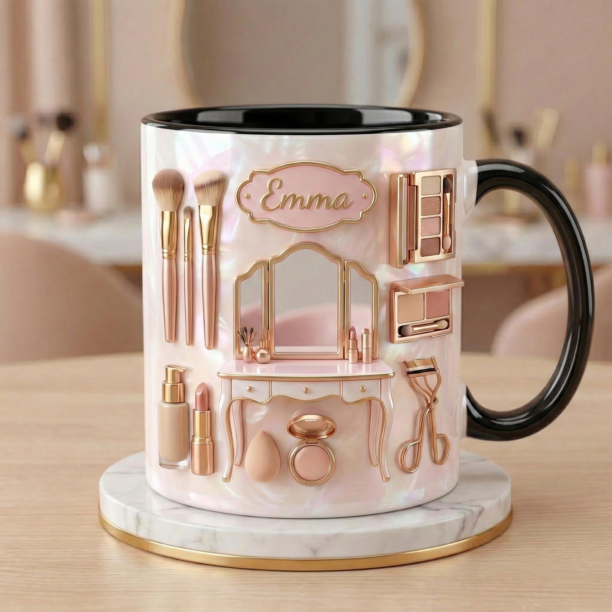 Custom Name Makeup Artist 3D Effect Mug, Makeup Accent Coffee Mug, Beauty Lover Gift Mug, Cosmetic Artist Ceramic Mug, Makeup Themed Gift - image 2