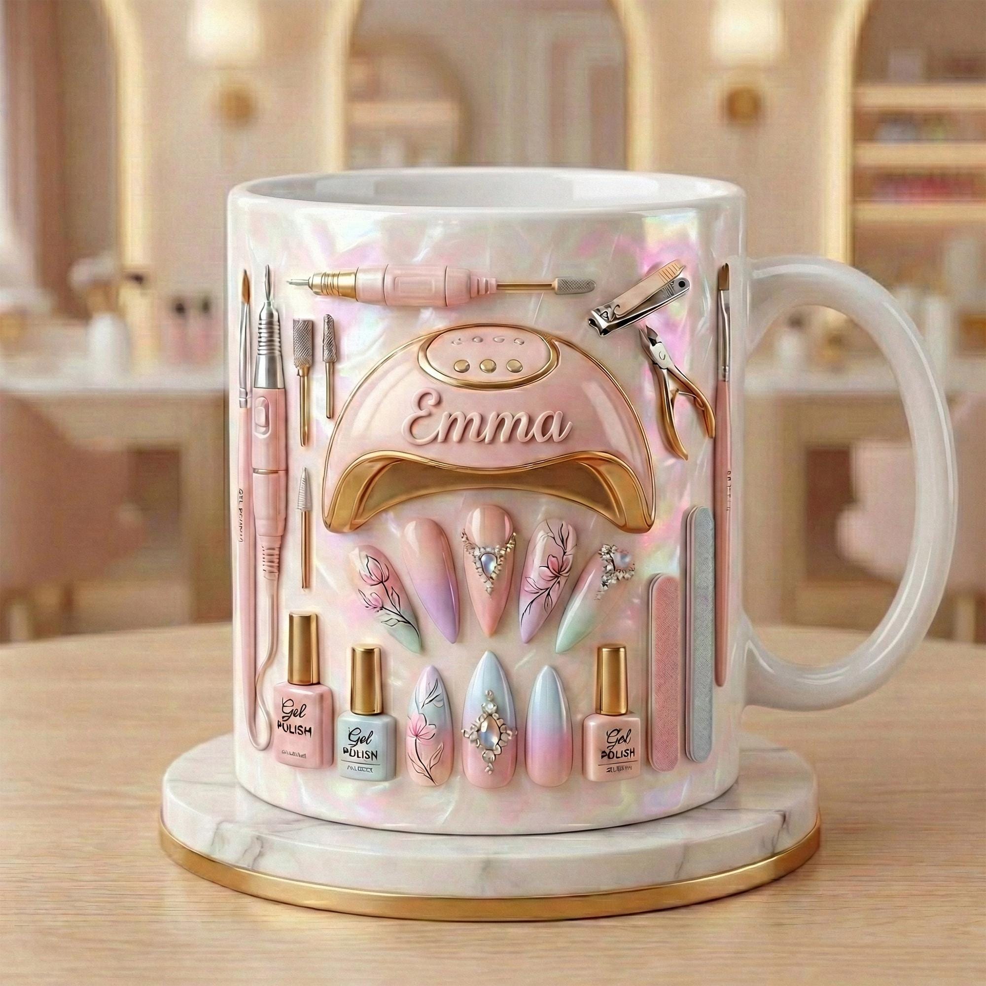 Custom Name Nail Tech 3D Effect Mug, Nail Artist Gift, Nail Art Coffee Mug, Manicurist Gift, Beauty Salon Mug - image 4