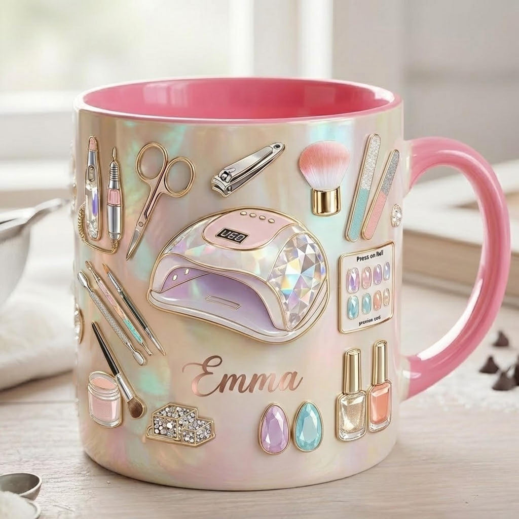 Custom Name Nail Tech 3D Effect Mug, Nail Artist Gift, Nail Art Coffee, Beauty Salon - image 2