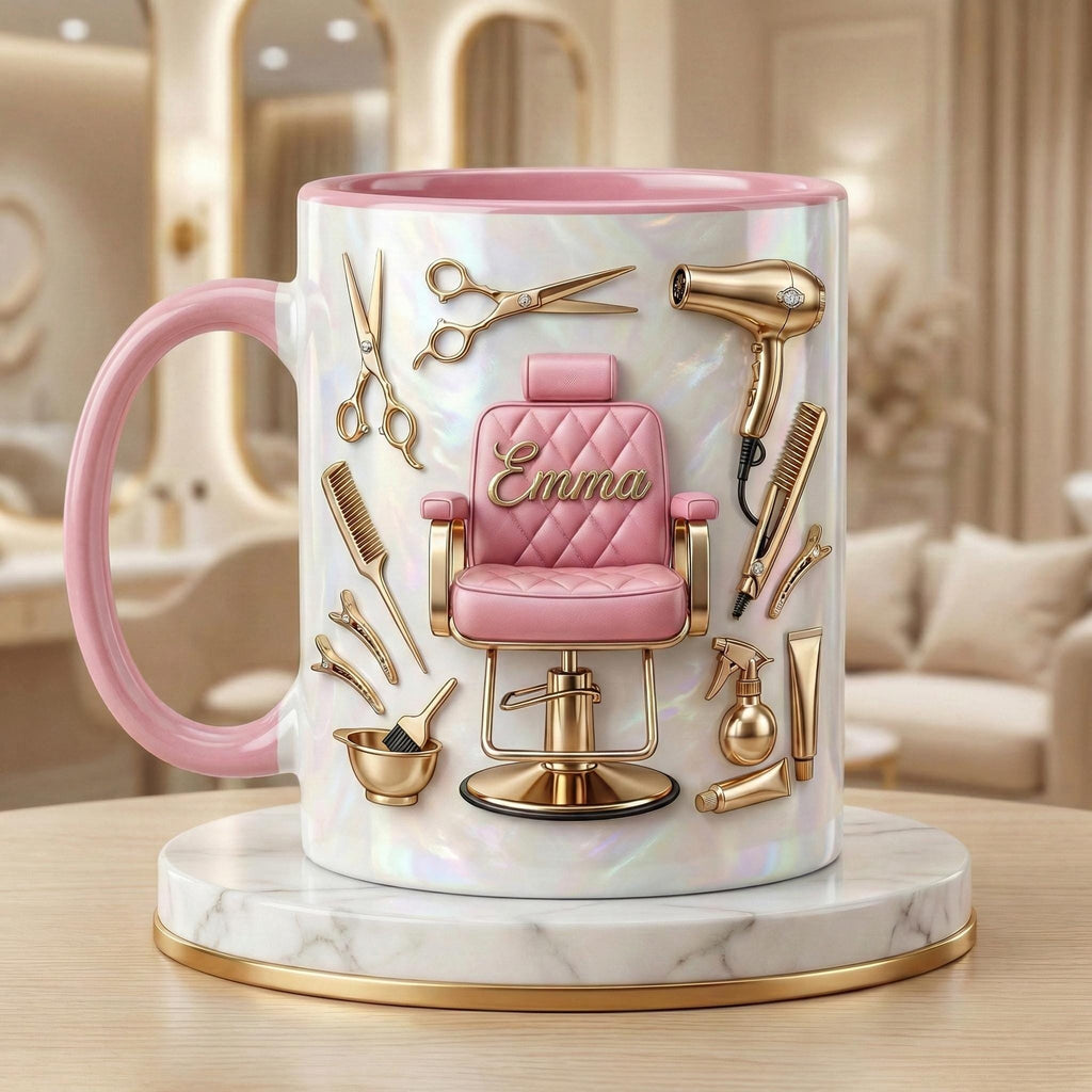 Custom Name Hairstylist Mug, 3D Effect Beauty Salon Owner Coffee Mug, Gift for Hairdresser, Hair Dresser Gift - image 3