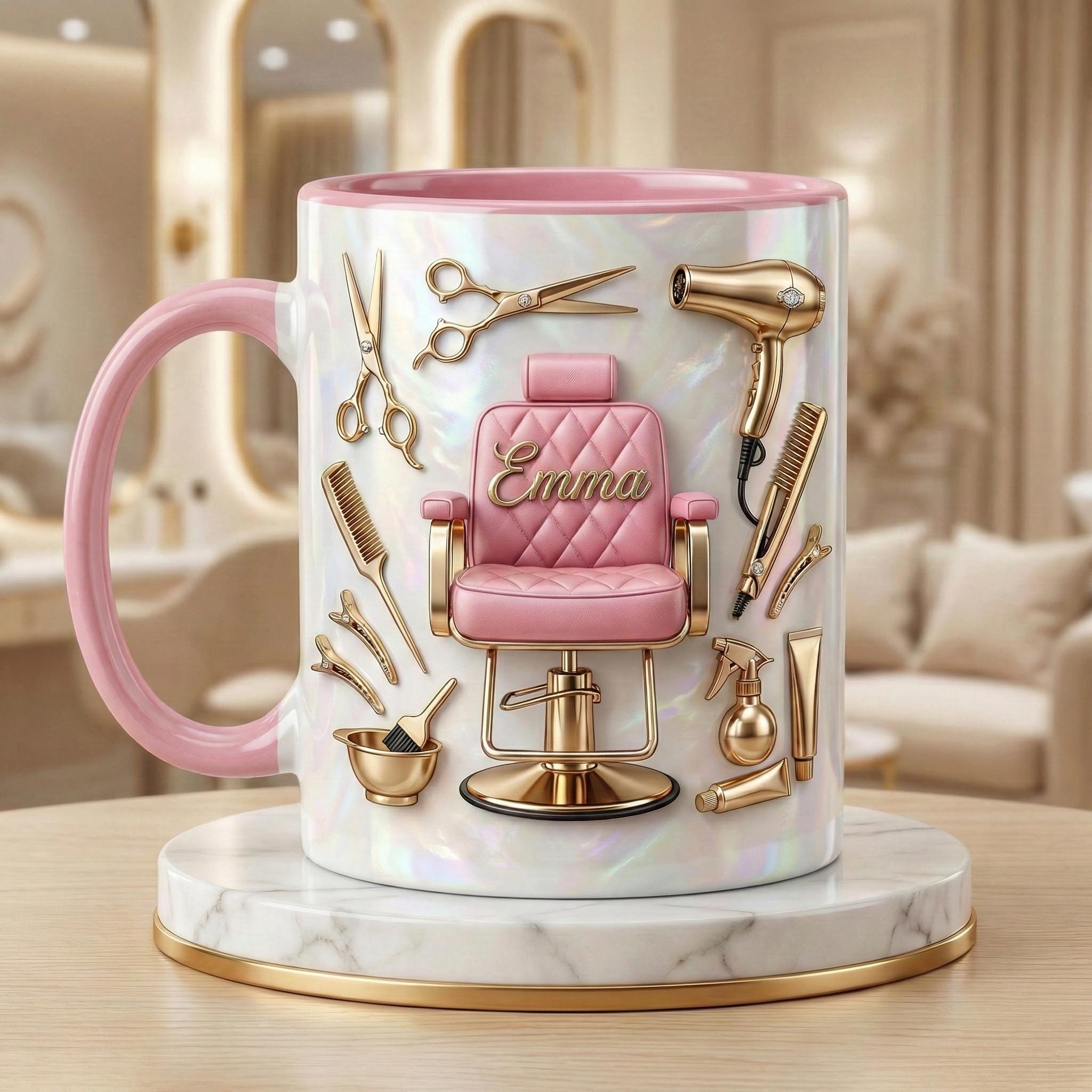 Custom Name Hairstylist Mug, 3D Effect Beauty Salon Owner Coffee Mug, Gift for Hairdresser, Hair Dresser Gift - image 3