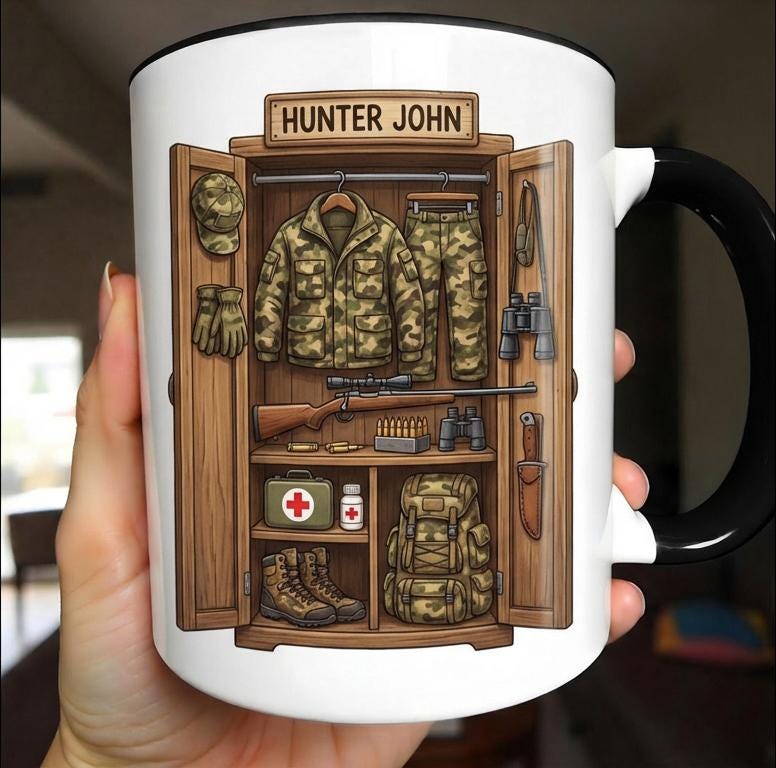 Personalized Hunting Mug, Custom Name Hunting Lover Coffee Cup, Gift for Hunter, Outdoor Hobby Mugs