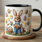 Retro Personalized Bunny Easter Mug, Custom Name Easter Eggs Coffee Mugs, Cute Rabbit Easter Day Cup