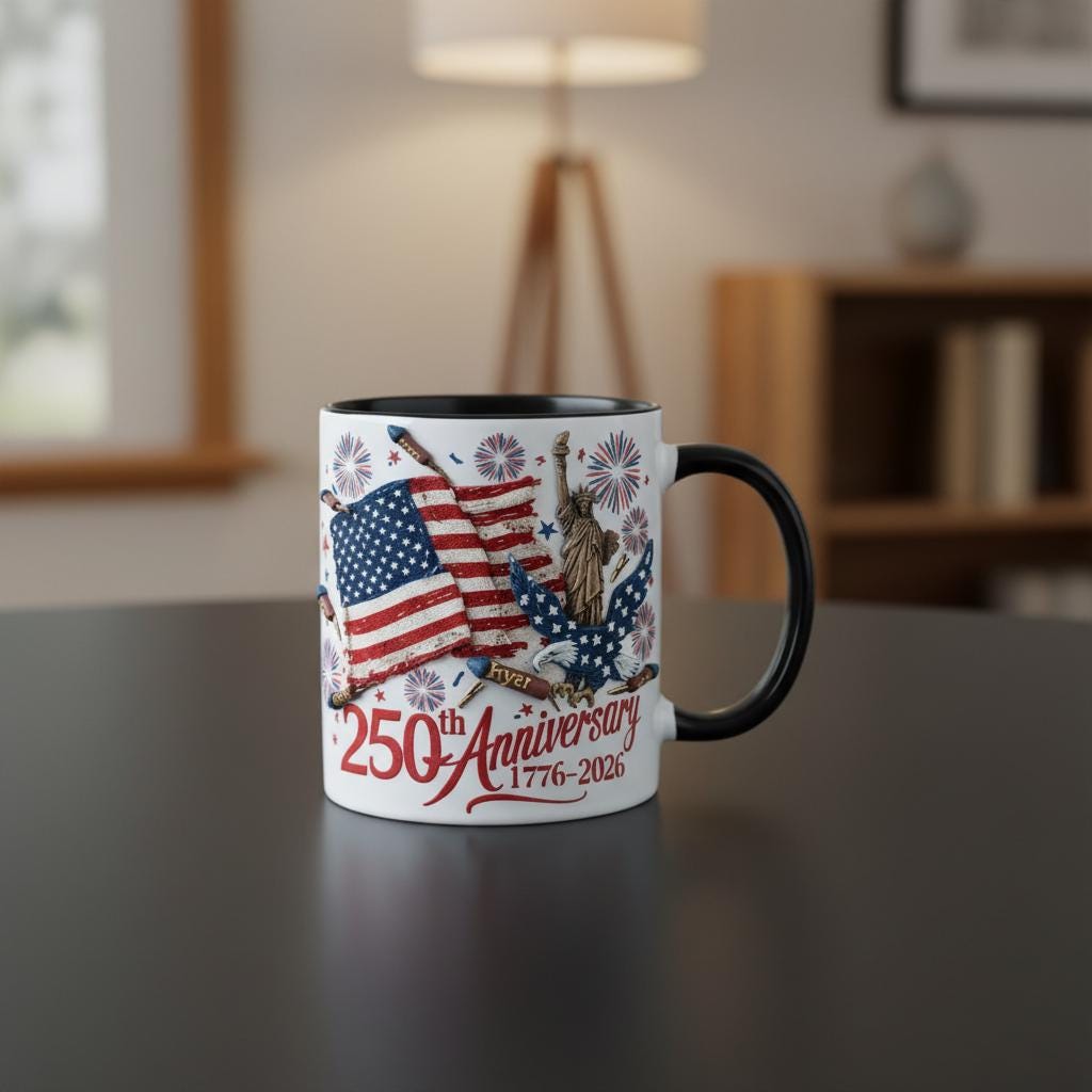 Personalized 250th America Anniversary Mug, Custom Name Independence Day Coffee Mugs, Patriotic USA Flag Cup