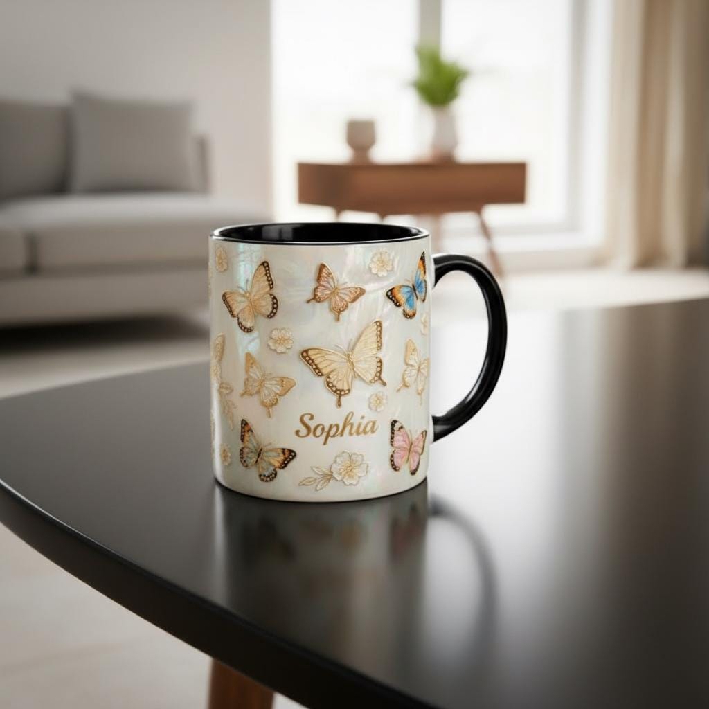 Personalized Butterfly Mug, Custom Name Butterfly Lover Coffee Mugs, Gift for Men Women - image 2