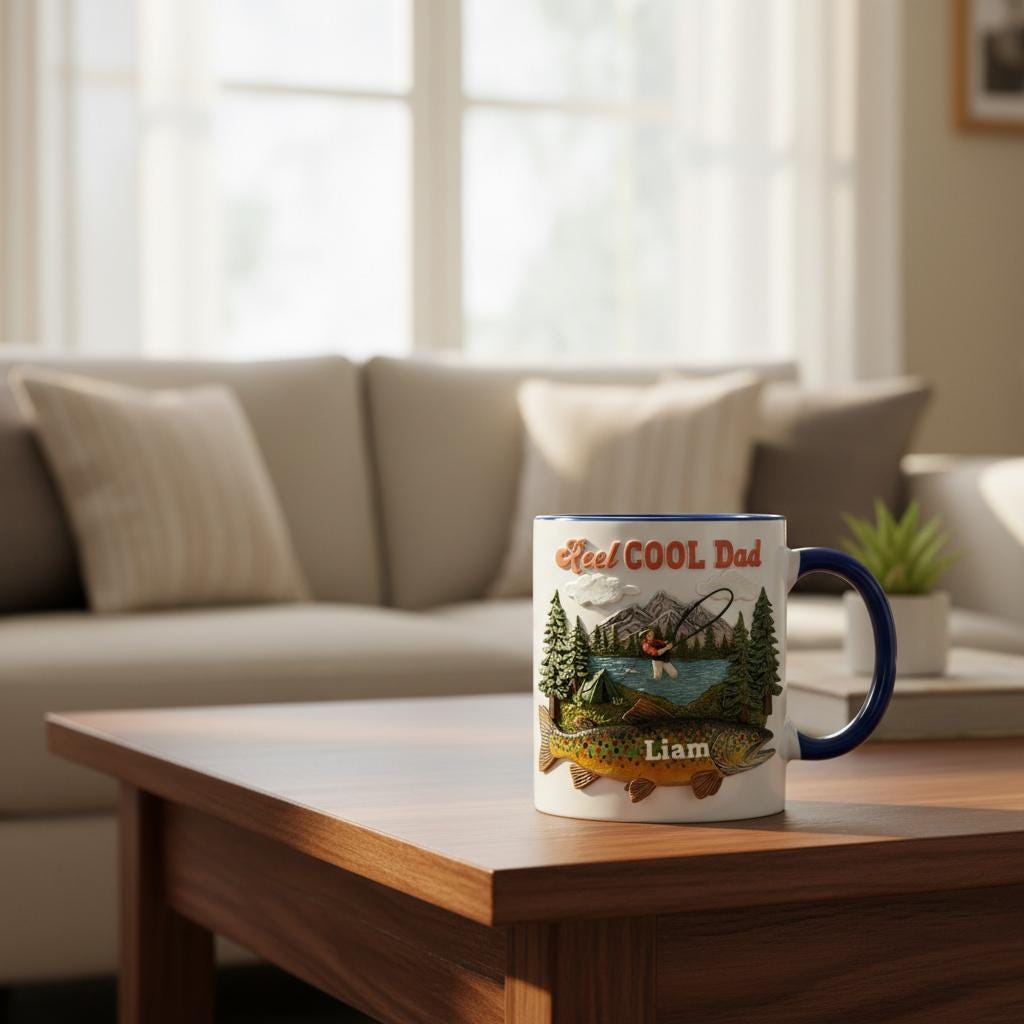 Personalized Fishing Lover Mug, Custom Name Dad Grandpa Coffee Cup, Reel Cool Dad Cups - image 3