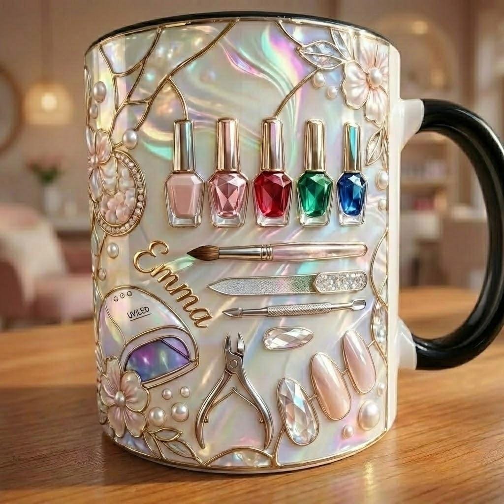 Personalized Nail Tech Mug, Faux 3D Nail Art, Custom Name Gift - image 2