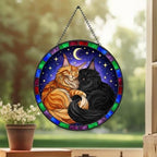 Custom Cat Stained Glass Suncatcher, Maine Coon Cat Couples Window Hanging Glass Ornament,  Gift for Couple, Wife, Husband - image 2