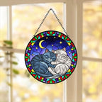 Custom Cat Stained Glass Suncatcher, British Shorthair Cat Couples Window Hanging Glass Ornament,  Gift for Couple, Wife, Husband