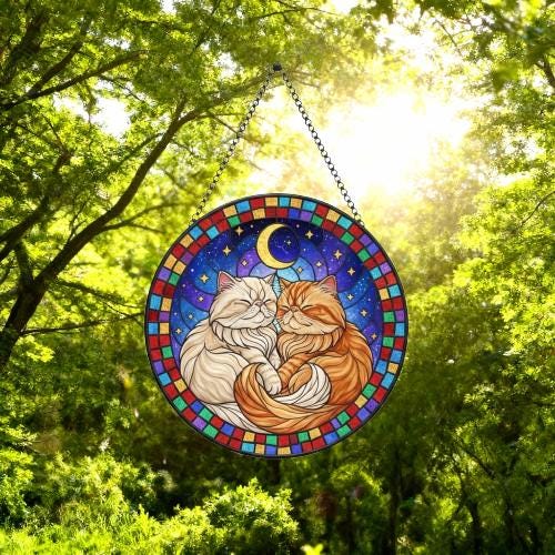 Custom Cat Stained Glass Suncatcher, Persian Cat Couples Window Hanging Glass Ornament,  Gift for Couple, Wife, Husband - image 5