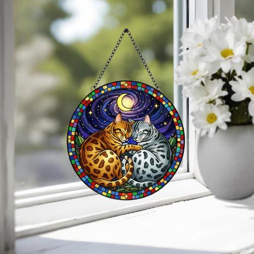 Custom Cat Stained Glass Suncatcher, Bengal Cat Couples Window Hanging Glass Ornament,  Gift for Couple, Wife, Husband - image 4