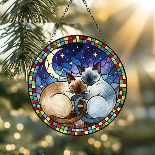 Custom Cat Stained Glass Suncatcher, Siamese  Cat Couples Window Hanging Glass Ornament,  Gift for Couple, Wife, Husband - image 2