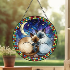 Custom Cat Stained Glass Suncatcher, Siamese  Cat Couples Window Hanging Glass Ornament,  Gift for Couple, Wife, Husband - image 3