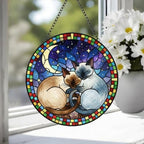 Custom Cat Stained Glass Suncatcher, Siamese  Cat Couples Window Hanging Glass Ornament,  Gift for Couple, Wife, Husband - image 4