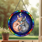Custom Cat Stained Glass Suncatcher, Sphynx Cat Couples Window Hanging Glass Ornament,  Gift for Couple, Wife, Husband - image 3