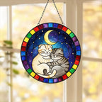 Custom Cat Stained Glass Suncatcher, Scottish Fold Cat Couples Window Hanging Glass Ornament,  Gift for Couple, Wife, Husband
