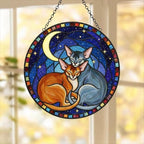 Custom Cat Stained Glass Suncatcher, Abyssinian Cat Couples Window Hanging Glass Ornament,  Gift for Couple, Wife, Husband