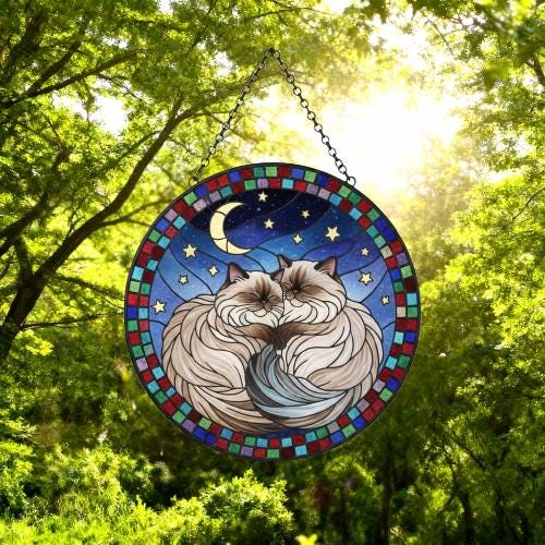 Custom Cat Stained Glass Suncatcher, Himalayan cats Couples Window Hanging Glass Ornament,  Gift for Couple, Wife, Husband - image 5
