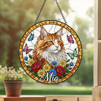 Custom Maine Coon  Cat Portrait Stained Glass Suncatcher, Pet Memorial Stained Glass Suncatcher, Cat Memorial Gift, Cat Loss, Pet Loss Gift