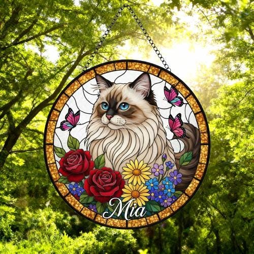 Custom Ragdoll Cat Portrait Stained Glass Suncatcher, Pet Memorial Stained Glass Suncatcher, Cat Memorial Gift, Cat Loss, Pet Loss Gift - image 5