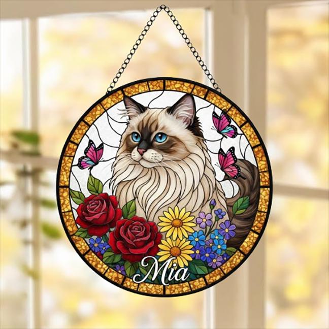 Custom Ragdoll Cat Portrait Stained Glass Suncatcher, Pet Memorial Stained Glass Suncatcher, Cat Memorial Gift, Cat Loss, Pet Loss Gift